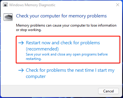 Verificação de memória do Windows 11