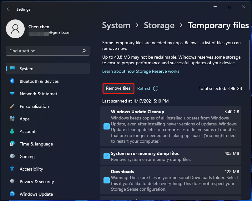 excluir arquivos temporários do Windows 11