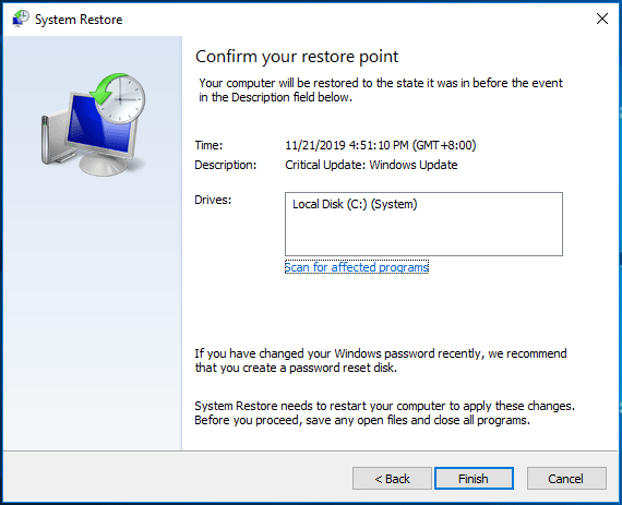 pemulihan sistem Windows 10