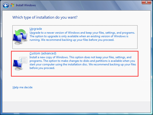 Выборочная установка новой копии Windows