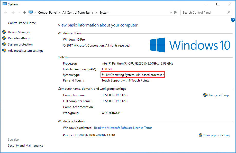 Тип системы Windows 10