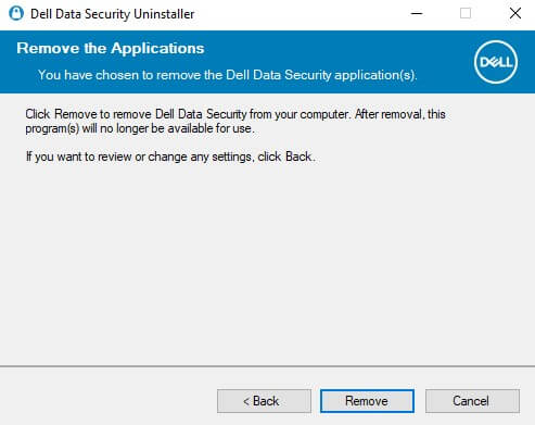 Удалить выбранные программы безопасности Dell