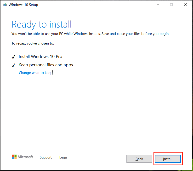 instale o Windows 10 por meio da configuração