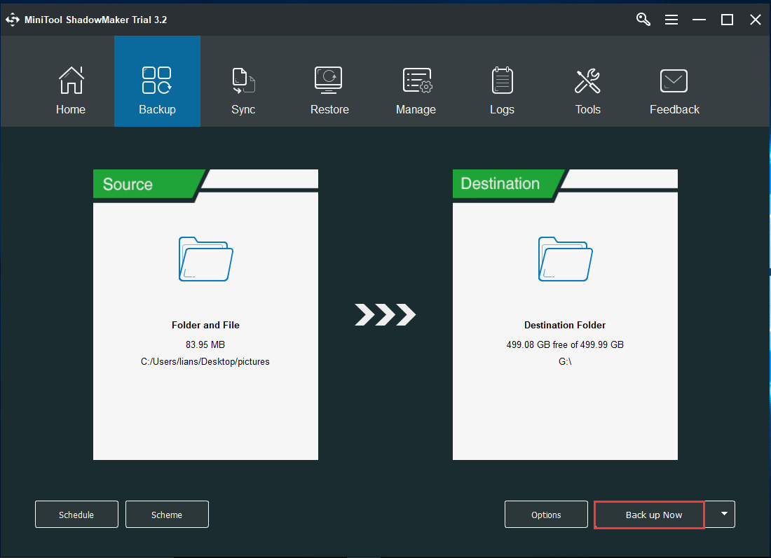 sikkerhedskopiere filer med MiniTool ShadowMaker