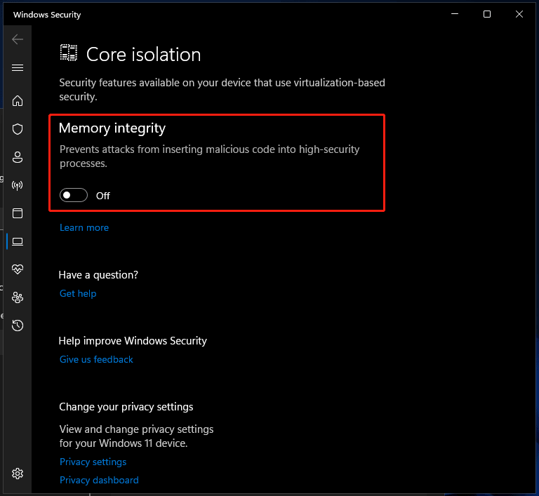 отключить VBS в Windows 11