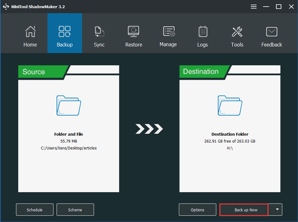 backup de arquivo no MiniTool ShadowMaker
