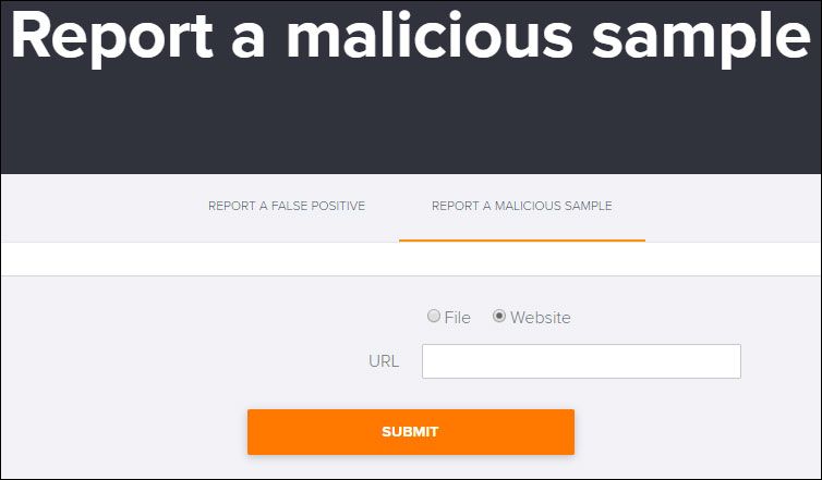 use o formulário oficial da web para relatar a detecção de falso positivo