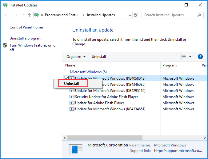 i-uninstall ang pag-update ng Windows KB