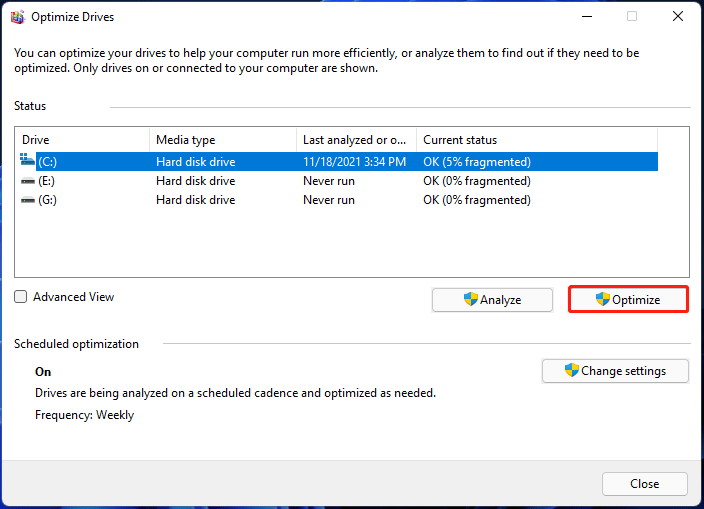 Windows 11 defragmentacija diska