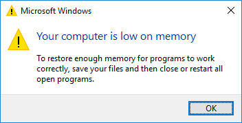 предупреждение о низком уровне памяти на вашем компьютере