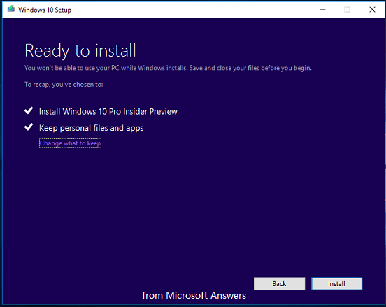 нажмите Установить, чтобы начать переустановку Windows 10
