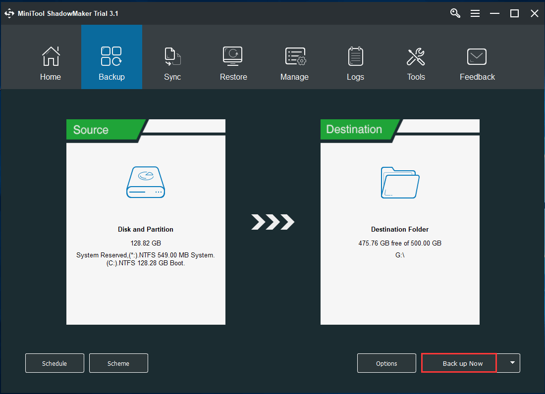 MiniTool ShadowMaker выполняет резервное копирование ОС Windows