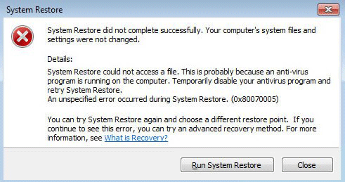 восстановление системы не могло получить доступ к файлу