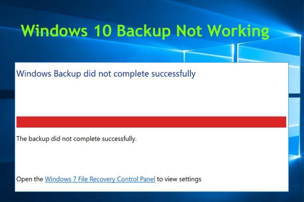 O backup do windows 10 não funciona em miniatura