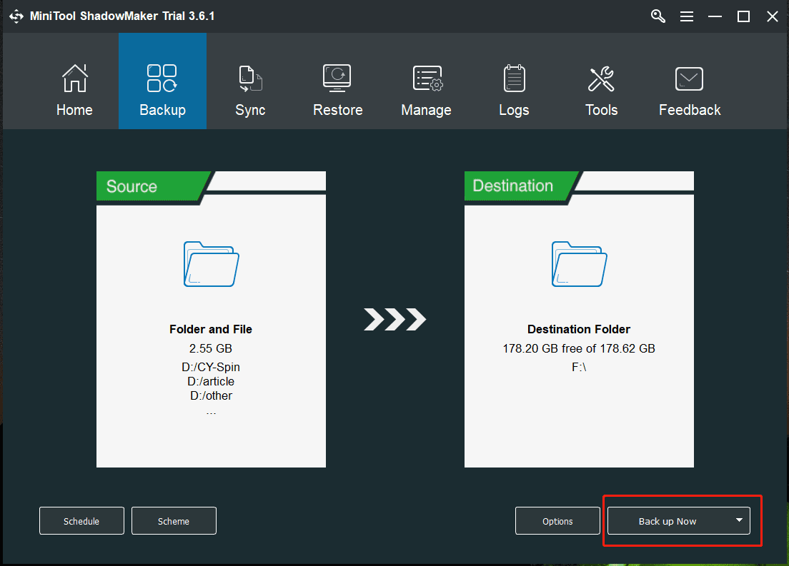 faça backup de dados com MiniTool ShadowMaker