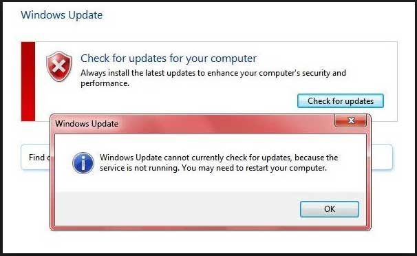 Центр обновления Windows в настоящее время не может проверять наличие обновлений