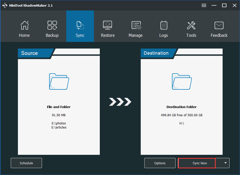 резервное копирование файлов без Windows через синхронизацию файлов с MiniTool ShadowMaker
