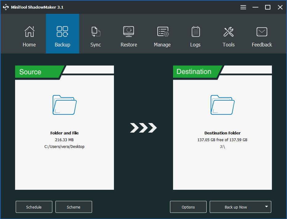 MiniTool ShadowMaker создает резервные копии файлов в случае кирпичного компьютера