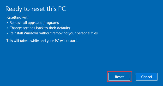 bereit, diesen PC zurückzusetzen