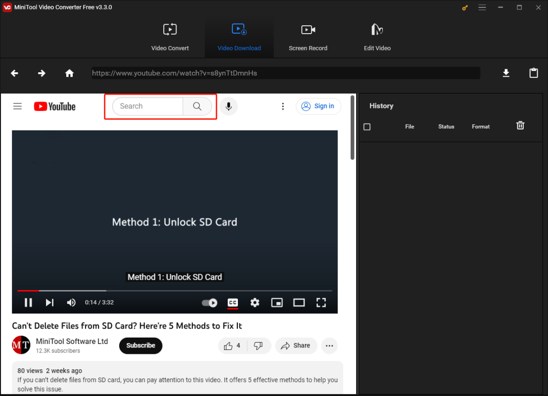 MiniTool Video Converter предлагает функцию поиска.