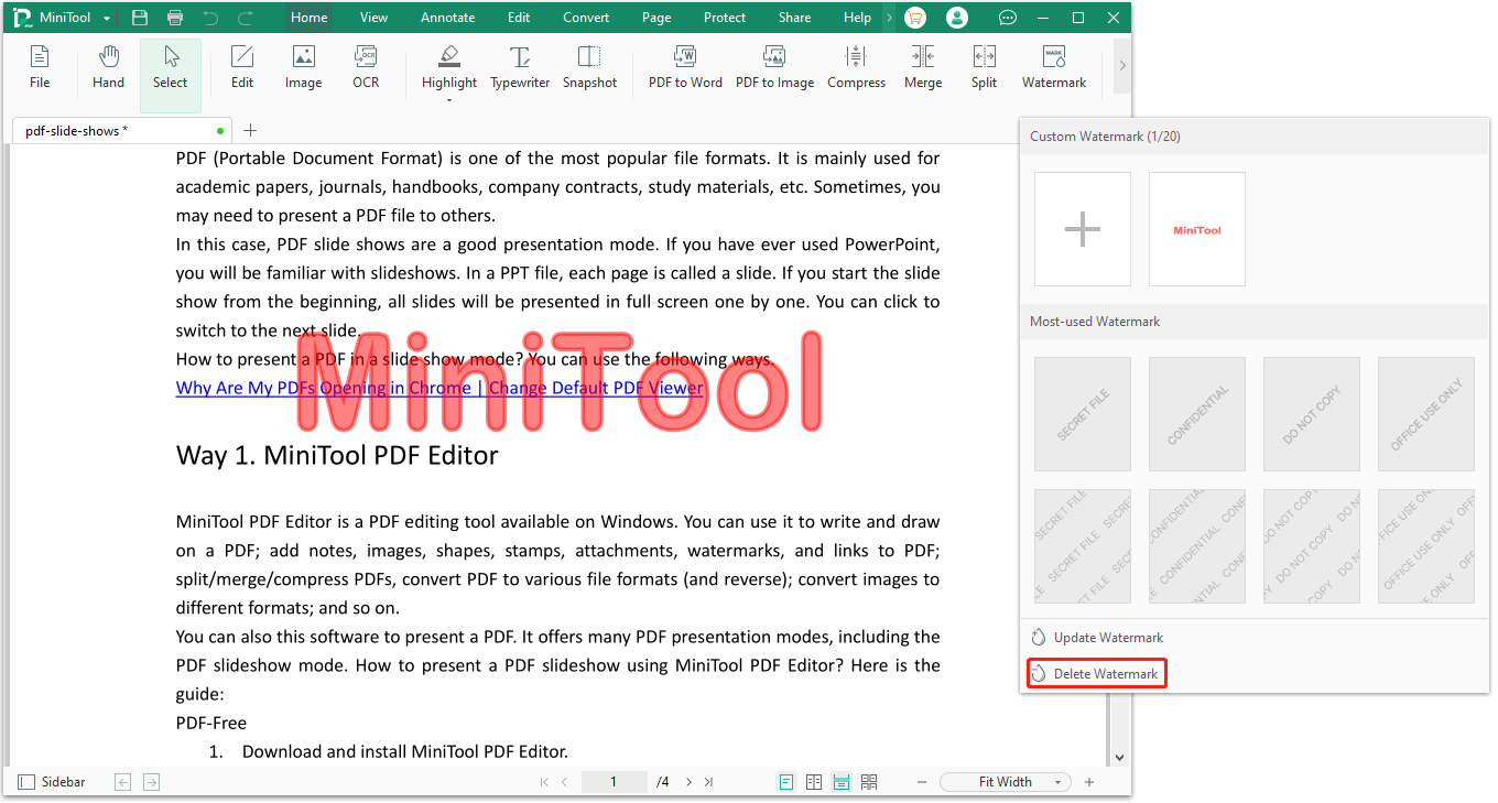 удалить водяной знак из PDF