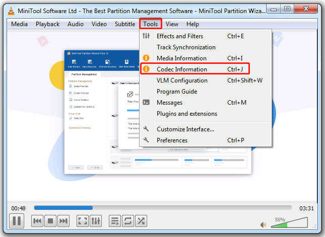 escolha Informações do Codec