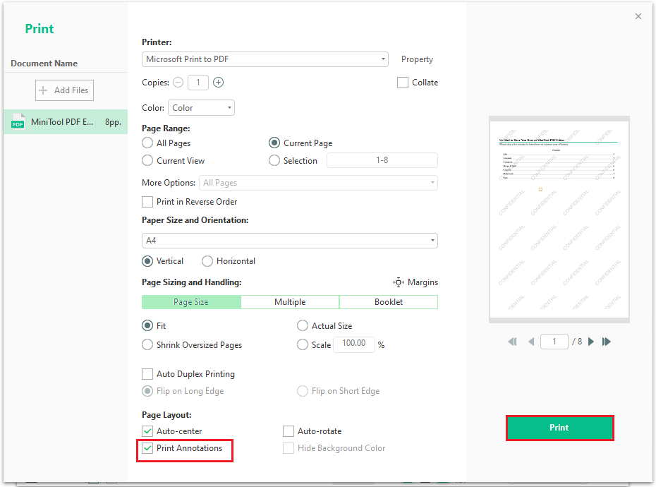 skriva ut en PDF med kommentarer