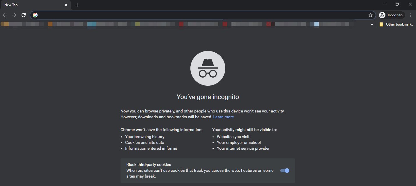 abra o modo de navegação anônima no Chrome