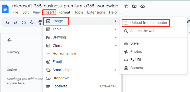 insira PDF no Google Doc como uma imagem