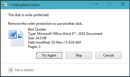 modifique o arquivo o disco está protegido contra gravação