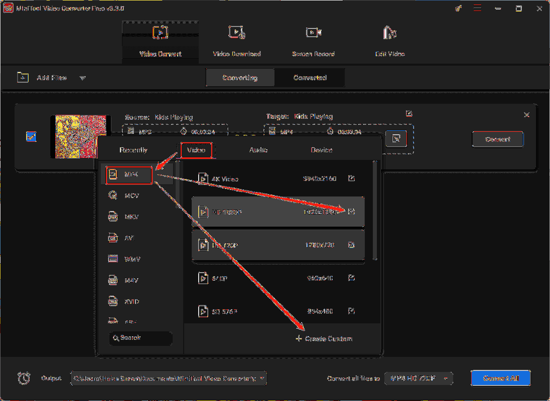 personalizar formato de arquivo de mídia de saída