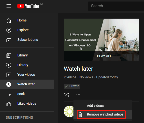 remover vídeos assistidos