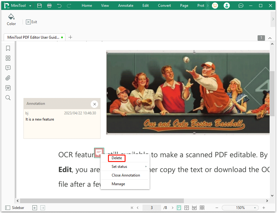 удалить комментарии из PDF с помощью MiniTool PDF Editor