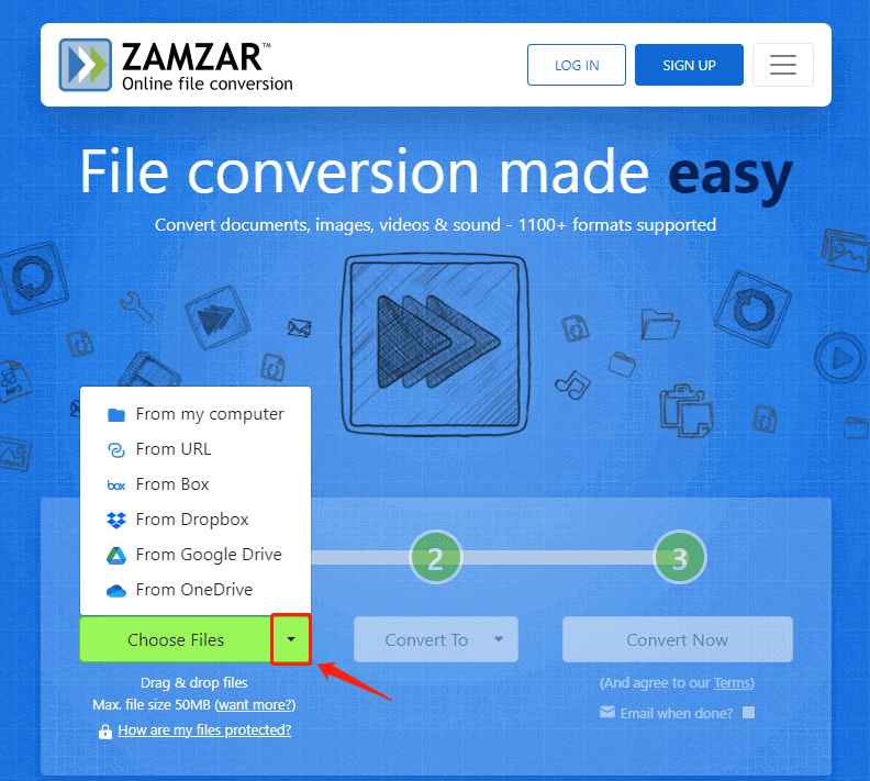 Конвертируйте CBZ в PDF через Zamzar