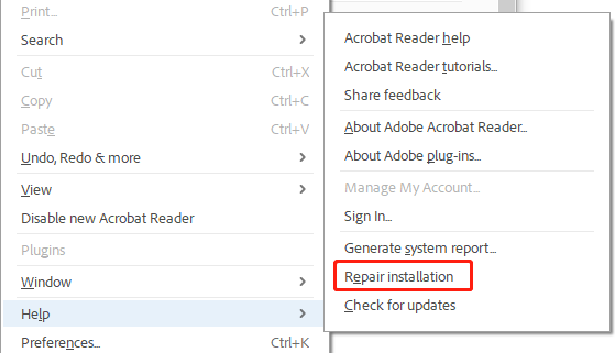 восстановить установку Adobe Reader