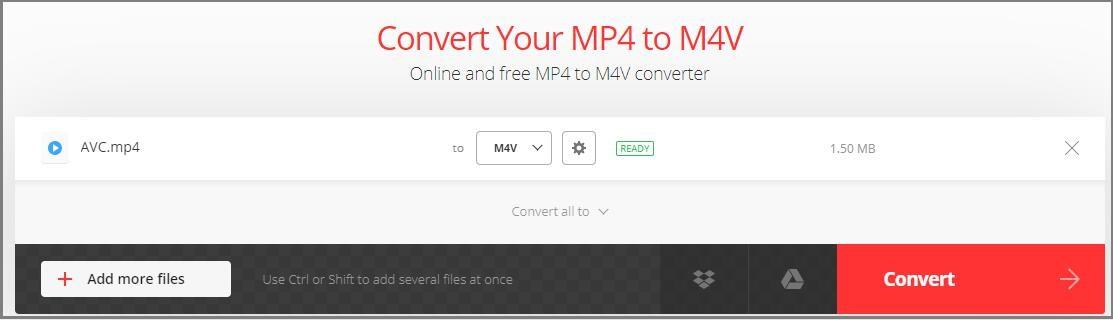 конвертировать MP4 в M4V через Convertio