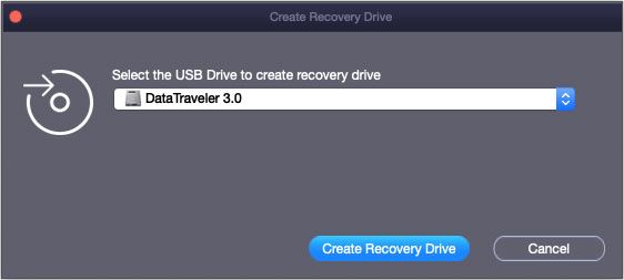 выберите целевой USB-накопитель для создания диска восстановления