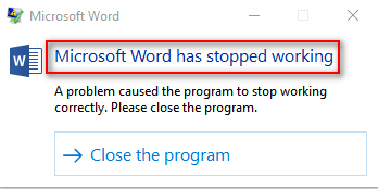 Microsoft Word parou de funcionar