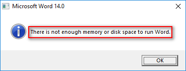 Недостаточно памяти или места на диске