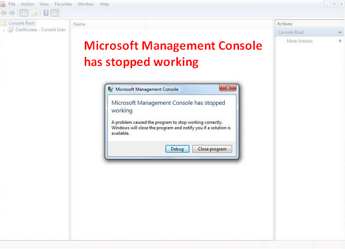 Консоль управления Microsoft перестала работать