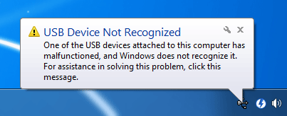 dispositivo USB não reconhecido