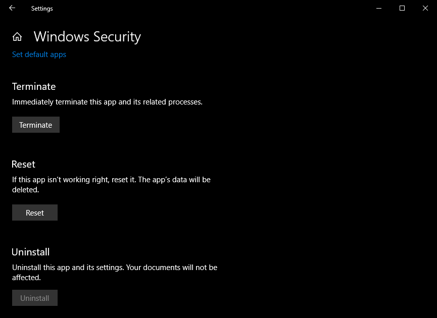 сбросить или восстановить безопасность Windows
