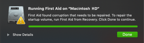 Erste Hilfe hat Korruption gefunden, die repariert werden muss