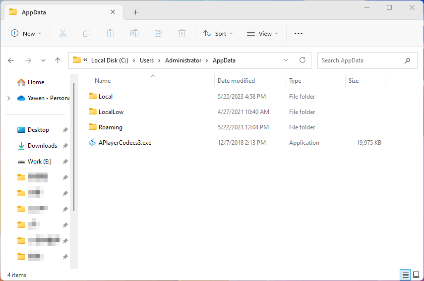 папка AppData в Windows 11