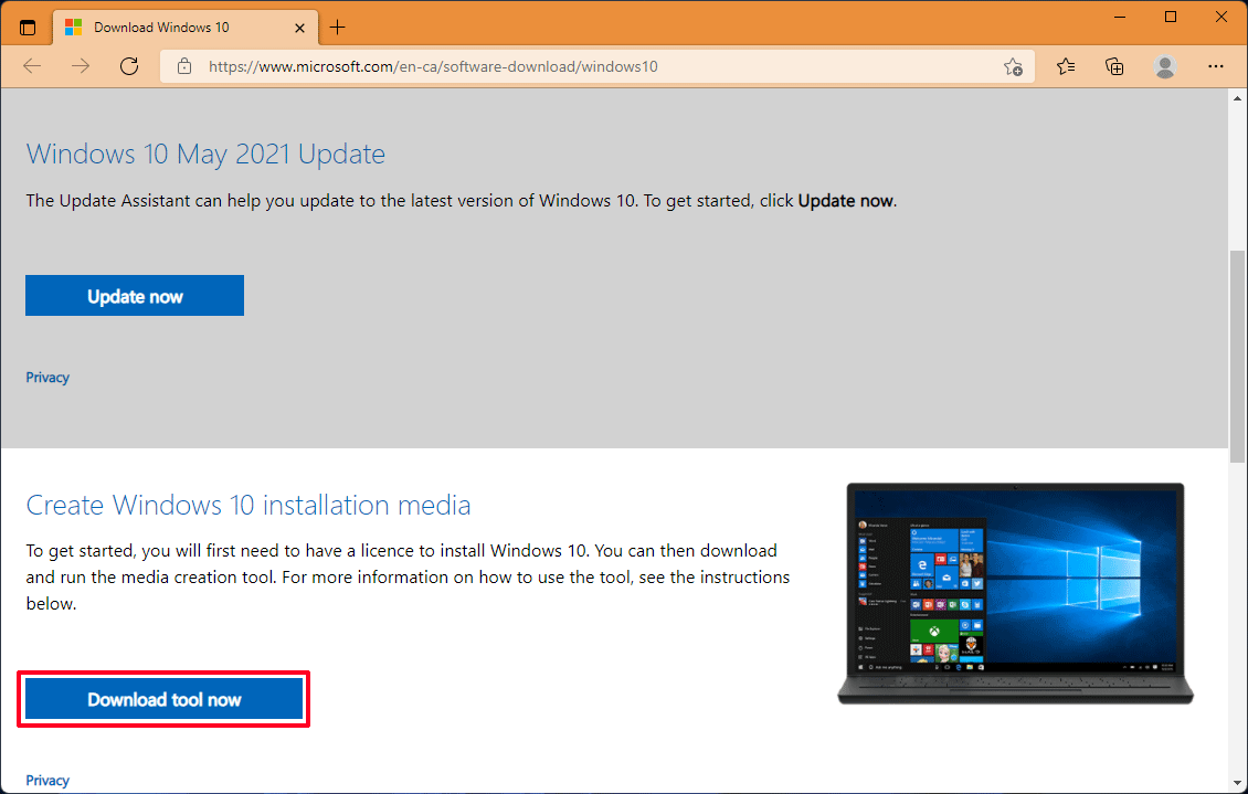 baixe a ferramenta de criação de mídia do Windows 10