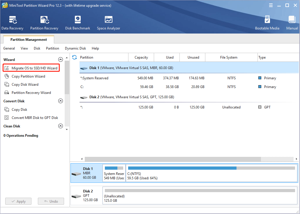 нажмите Migrate OS to SSD / HD Wizard