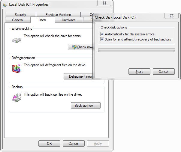 проверка ошибок Windows 7