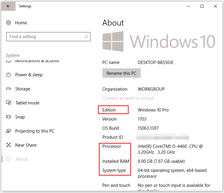 Überprüfen Sie die Windows-Version und ihren Typ, CPU, RAM
