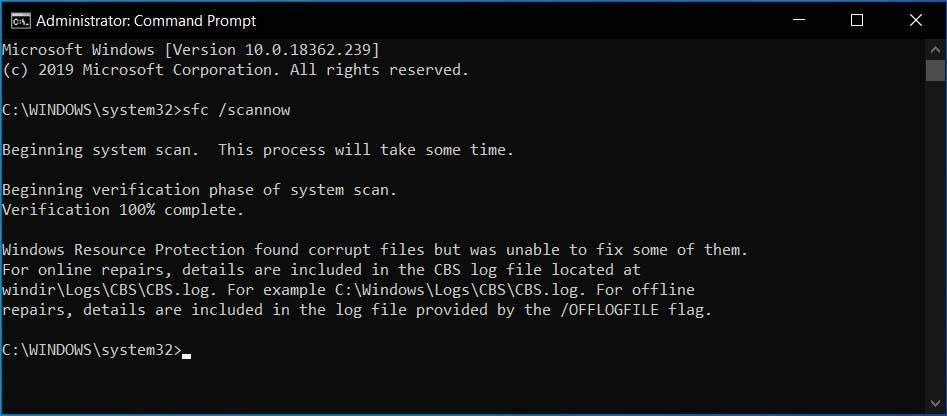 sfc scan now incapaz de consertar arquivos