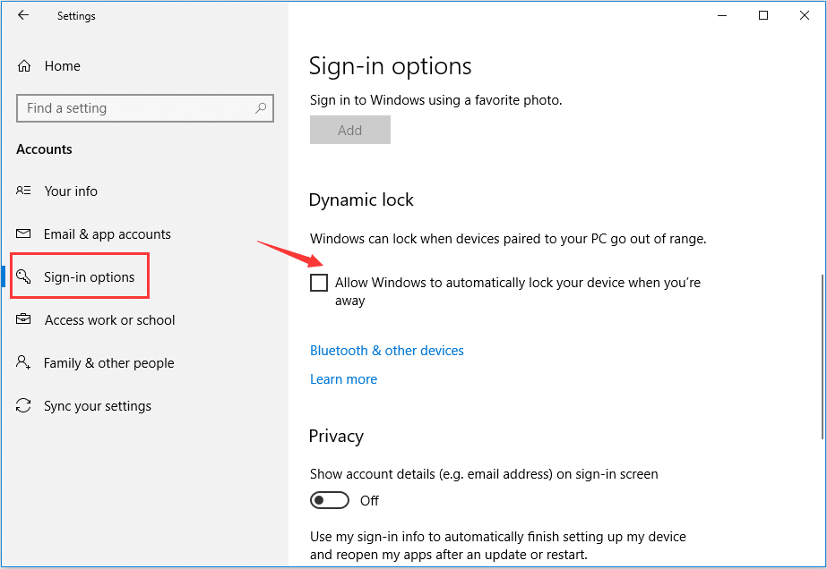 Динамическая блокировка Windows 10